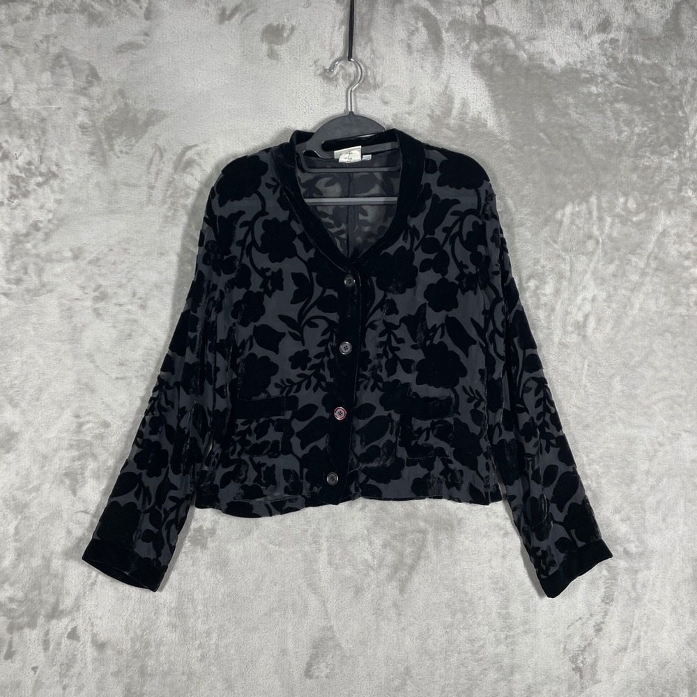 Monkey Wear Cardigan Women 16P Black Velvet Devore Floral Sheer Whimsygoth Boho